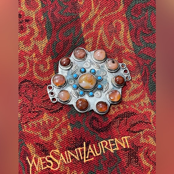 Antique Chinese Tibetan Silver Copper
Carnelian Cabochon Turquoise Trinket broch - Picture 6 of 8